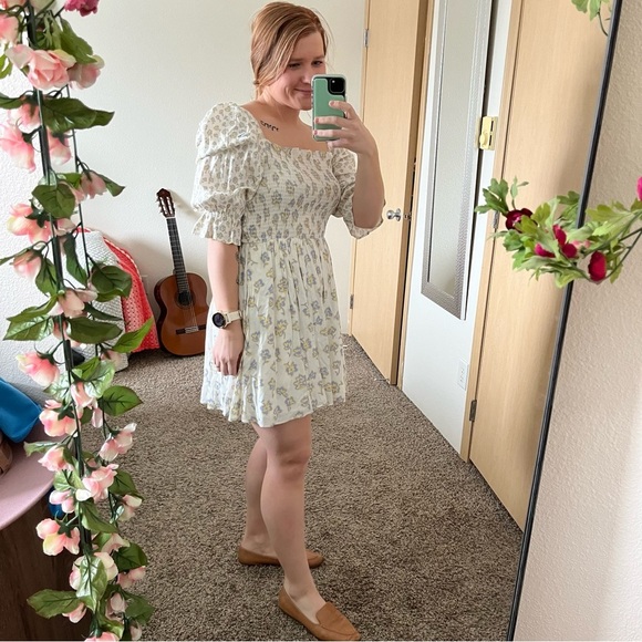 NWT French Connection Doris Smock Mini Dress - Women's Size 8 - Blue / Yellow - Picture 5 of 13